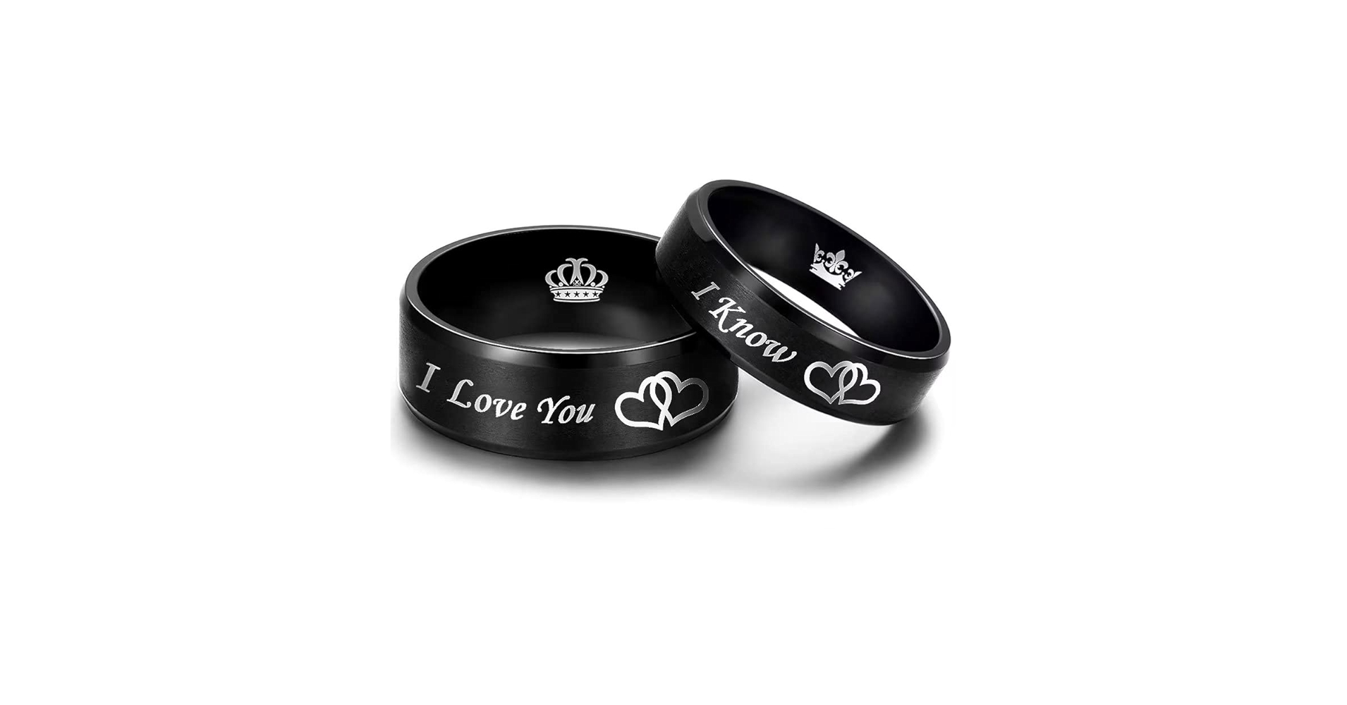 AJZYX I Love You I Know Ring for Couples Crown Heart-to